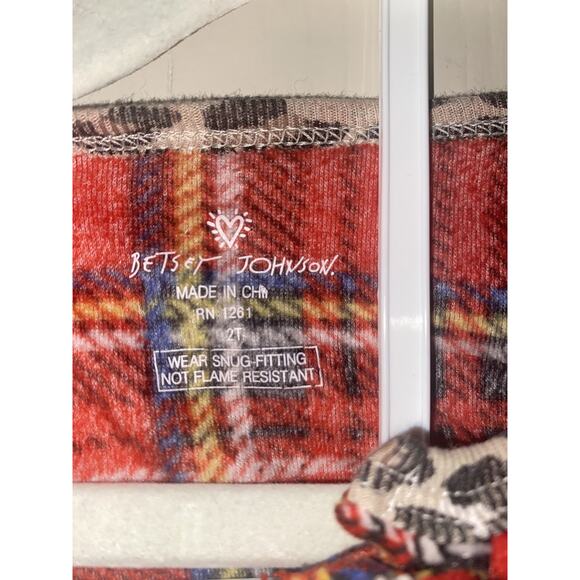 BETSEY JOHNSON 2T Red Plaid Cheetah Pajama Set Baby Girl Fleece Fall Winter - Picture 5 of 5